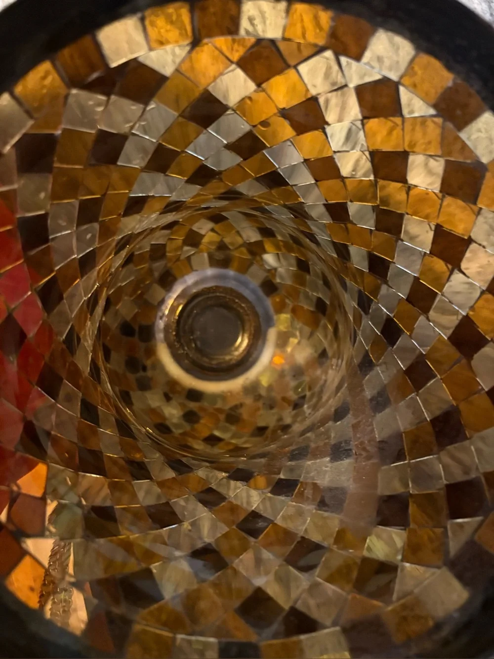 Partylite Mosaic Glass Hurricane Vase - Amber Mosaic Accent